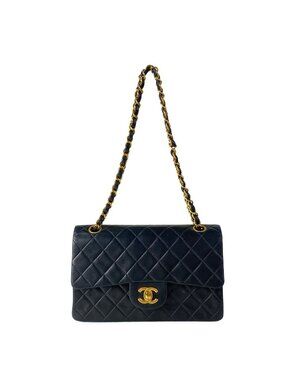 Chanel Shoulder Bag Double Flap Quilted Black Chain Gold Lambskin